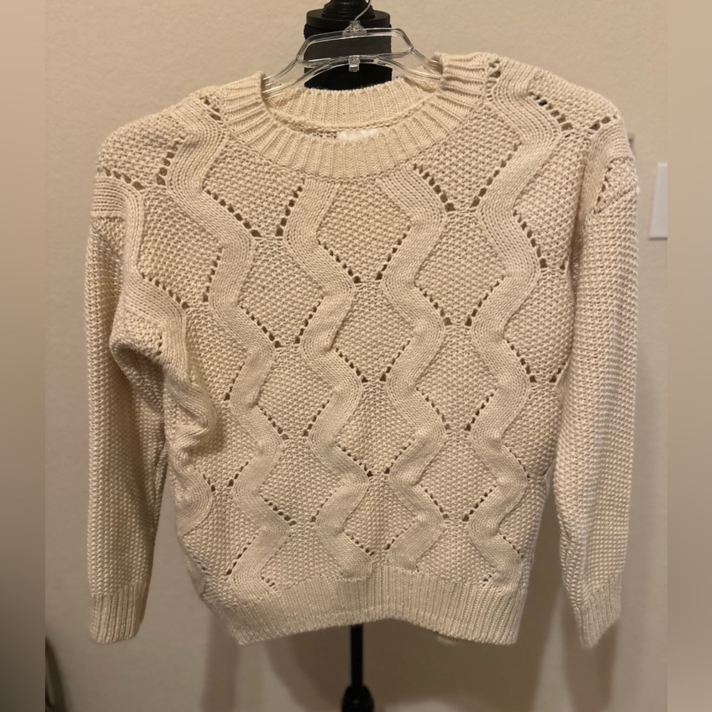 H&M Women's XS Oversized Ivory Cable-Knit Pullover‎ Sweater Pointelle Open Knit